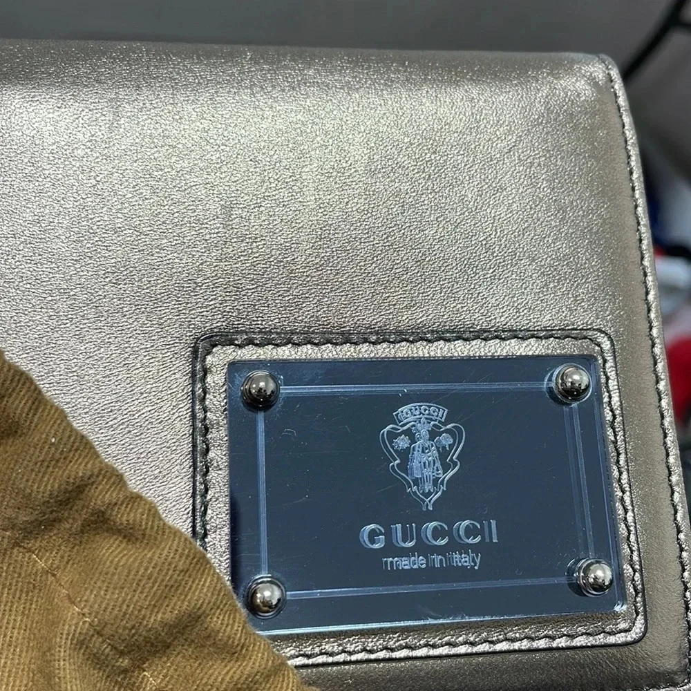 GUCCI Wallet Women's Gold Bronze Folding Magnetic Closure Dust Bag - Picture 15 of 16